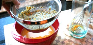 passion fruit and strainer